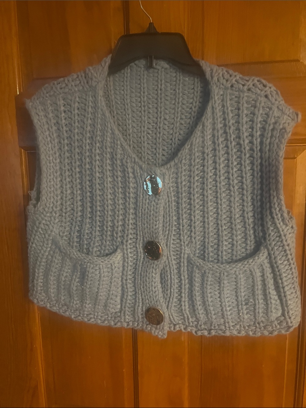 New Bgylu Chunky Sweater Vest Blue Crop S NWT